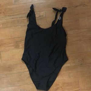 Black high waisted one-piece bathing suit